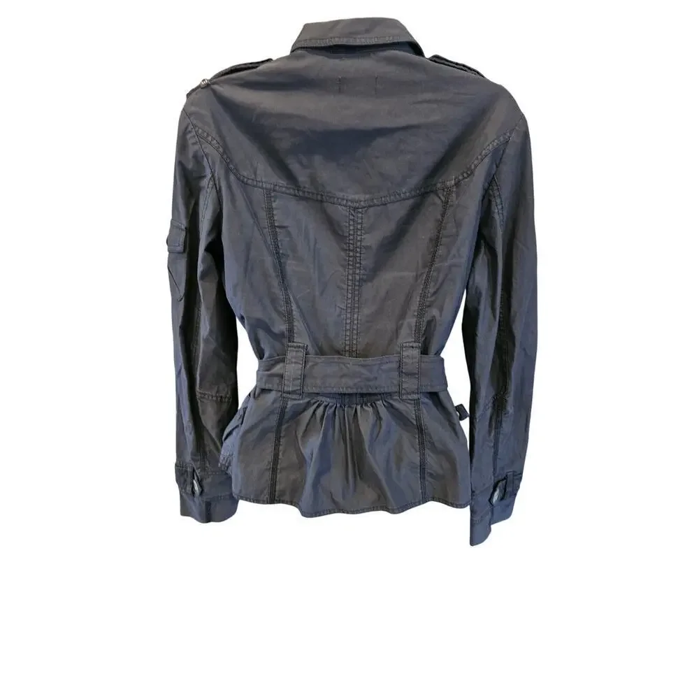 MEXX sz 10 black moto cargo grunge tie waist jacket button front EUC chic black